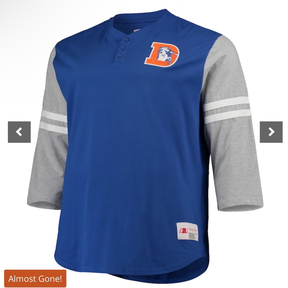 Mitchell & Ness Royal Denver Broncos Big & Tall Henley 3/4-Sleeve T-Shirt, XLT